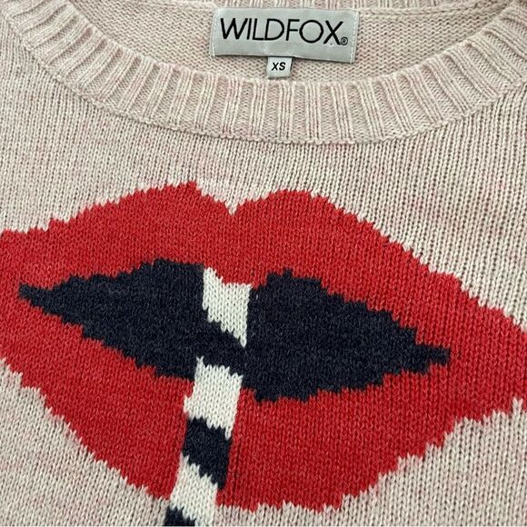 REVOLVE Wildfox Suck It Up Lips Light Pink Oversized Sweater Size XS - Picture 7 of 12